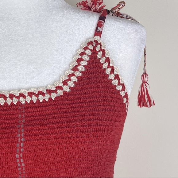 Raga | Boho Retro Festival Coastal Cowgirl Crocheted Smocked Crop Top | M - Picture 2 of 8